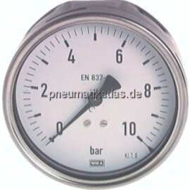 MW 1,6100 CR Manometer waagerecht (CrNi/Ms), 100mm, 0 - 1,6 bar