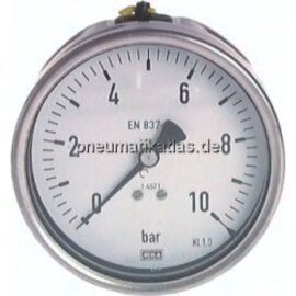 MW 2,5100 ES Chemie-Manometer waagerecht, 100mm, 0 - 2,5 bar