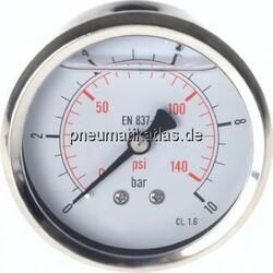 MW 16063 GLY CRE Glycerin-Manometer waagerecht (CrNi/Ms),63mm, 0 - 160bar