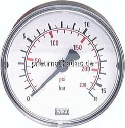 MW -1963 Manometer waagerecht (KU/Ms), 63mm, -1 bis 9 bar, G 1/4"