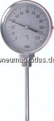 TS 120160100 Bimetallthermometer, senk-recht D160/0 - 120°C/100mm