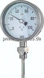 TS 250100100 ES Bimetallthermometer, senk-recht D100/0 - 250°C/100mm