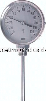 TS 100100160 Bimetallthermometer, senk-recht D100/0 - 100°C/160mm